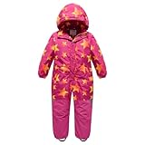 linboo Unisex Kinder Einteiliger Schneeanzüge/Skioverall mit Kapuze Wasserdicht Schneeoverall Verdickte Warm Outdoor Skianzüge Snowboard für Jungen Mädchen, Stern Rot, 140-146