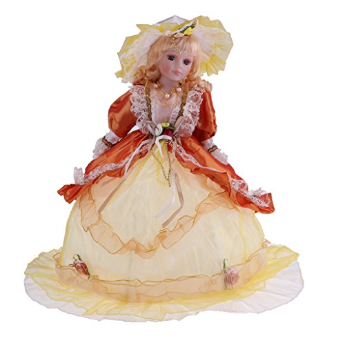Perfeclan Porzellanpuppe Dekofigur - Viktorianische Damen Figur im Kleidung - : 45cm , Gelbes Kleid