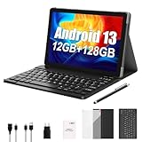 XGODY Tablet 10 Zoll Android 13 Tablet mit Tastatur 2,4G/5G WLAN 4-Core 2,0 GHz | 12 GB RAM + 128 GB ROM (TF 1 TB) | FHD | 5+13 MP Kamera | 7000 mAh | Bluetooth 5.0, Tablet PC – Grau