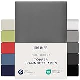 Dreamzie Premium Topper Spannbettlaken 180x200 cm - 200x200 cm - extra niedriger Steg - für Boxspringbett - Topperauflage - Spannbetttuch Jersey Baumwolle, 150 g/m² - Oeko-TEX - Anthrazit