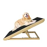 LZQ Hundetreppe Hunderampe Auto Klappbar für Kleine Hunde und Katzen, Tragbare Hundeleiter Höhenverstellbar Haustiertreppe aus Holz mit Anti-rutsch Teppich für Bett Sofa, 100 cm lang
