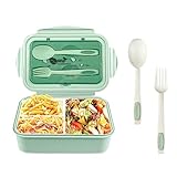 Relota brotdose mit 3 fächern und Löffel Gabel 1400 ml, lunchbox Auslaufsicher BPA-frei, bento box für Mikrowellengeeignet, brotbüchse frühstücksbox zum Erwachsene Kinder Schule Arbeit, grün