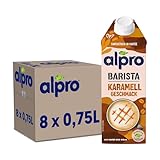Alpro Barista Karamell – Zum Aufschäumen – Von Natur aus laktosefrei – Reich an Ballaststoffen, Calcium und Vitaminen – 8 x 750 ml – Haltbar