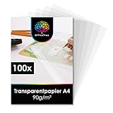 OfficeTree 100 Blatt Transparentpapier A4 Bedruckbar - Pergamentpapier zum Bedrucken auch als Pauspapier, Architektenpapier, Bastelpapier oder Laternenzuschnitte