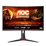AOC Gaming C27G2ZU - 27 Zoll FHD Curved Monitor, 240 Hz, 0.5ms, FreeSync Premium (1920x1080, HDMI, DisplayPort, USB Hub) schwarz/rot