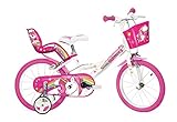 Dino Bikes 164R-UN Kinderfahrrad Einhorn, 16 Zoll Fahrrad mit Stützrädern, Schutzblech, Kettenschutz, Korb und Puppen-Aufsatz, Kinderrad mit Regenbogen Motive, für Kinder ab 6 Jahren, Weiß/Pink
