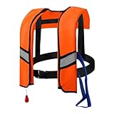 Rettungsweste für Erwachsene, automatisch, aufblasbar, mit verstellbarer Schnalle, mit reflektierenden Streifen und Pfeife (orange)