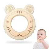 Natürlicher Holz- und Bärensilikon-Beißring, Beißhilfe und Greifspielzeug, Babyspielzeug-Beißring als Geburtsgeschenk - Holzspielzeug, nachhaltig, Bisphenol A (BPA) frei (Tiger)