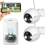 YESKAMOU 4MP Überwachungskamera aussen akku WLAN Kamera Outdoor mit PIR Bewegungsmelder, Nachtsicht, IP66 Schutz, funktionsfähig mit Alexa