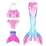 Generisch 𝙈eerjung𝙛rau 𝙁losse 𝙈ädchen mit Bikini Sommer 𝙈ono𝙛losse Mädchen Badeanzug 4er Tankini Sommer Schöne Schnelltrocknende Süße Bademode für Kinder 6-12 Jahre
