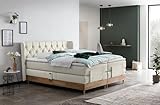 Belanoti EON Boxspringbett 180x200 elektrisch verstellbar 7-Zonen Taschenfederkern Matratze inkl Visco Topper Bett 180x200 mit Motor in der Farbe Beige H2/H3 Polsterbett Motorbett Massivholz Eiche