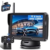 【Stabiles Bild】AHD 1080P Rückfahrkamera Kabellos, Rückfahrkamera Funk mit 5 Zoll Rückfahrkamera mit Monitor 6 LED Drahtlose Rückfahrkamera Auto Super Nachtsicht 170° Weitwinkel für DC 12V Auto SUV LKW