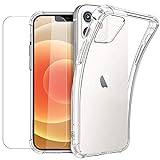New&Teck hülle für iPhone 12/12 Pro + Panzerglas, Durchsichtig Case Transparent Silikon TPU Schutzhülle Premium 9H Gehärtetes Glas für iPhone 12/12 Pro