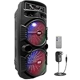 Pyle Bluetooth Lautsprecher - PA Anlage, Karaoke Maschine, Musikbox Groß, Partybox, Dual 8” Subwoofer, Tragbare Musikboxen 600W mit wiederaufladbaren Akku & Party Lichtern, USB/3.5mm AUX/Mic, FM Radio