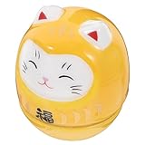 VALICLUD Japanische Tumbler Winkekatze Figur aus Keramik Stabile Glückskatze Deko für Wohnzimmer Büro Schlafzimmer Gelbe Katzenfigur Niedliche Katzenstatue Geschenkidee für Katzenliebhaber