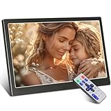 TSITSC 10 Zoll Digitaler Bilderrahmen mit Fernbedienung, Metall Elektronischer Bilderrahmen Kalender/Uhrfunktion/Musik/Foto-/Videoplayer, unterstützt USB/SD-Karte (Schwarz)
