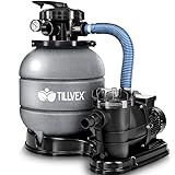 tillvex Sandfilteranlage 10 m³/h - Filteranlage 5-Wege Ventil | Poolfilter mit Druckanzeige | Sandfilter für Pool und Schwimmbecken (Grau)