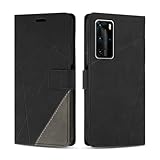 SONWO Handyhülle für Huawei P40 Pro / P40 Pro Plus Hülle, Premium PU Leder Handyhülle Wallet Silikon Schutzhülle Klapphülle für Huawei P40 Pro / P40 Pro Plus, Schwarz