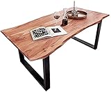 SAM Baumkantentisch 160x85 cm Quarto, Akazienholz massiv + naturfarben, Esstisch mit schwarzem U-Gestell, Esszimmertisch/Holztisch Industrial-Design, Tischplatte 26 mm