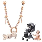 STARTONYOU Kinderwagenkette Häkelhasen Design, Kinderwagen Spielzeug mit Glocken und Stern Perlenanhängern, Holz Kinderwagenkette Geschenk zur Geburt für Neugeborenen Mädchen Junge