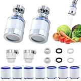 LURNODY 2 Stück Wasserfilter Wasserhahn, 360° Water Filter Tap, Wasserhahn Filter für Trinkwasser, Wasserfilter für Wasserhahn Mit 7 Stück PP-Baumwolle Filterelement Und Universaladapter