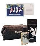 Playboy Geschenkset Kulturtasche + Playboy Set VIP EDT 60 ml + 250 ml Showergel + ZweiohrkerZen Grußkarte (VIP Man Kulturtasche + Karte)