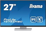 iiyama Prolite T2752MSC-W1 68.6cm 27' IPS LED Monitor FullHD 10 Punkt Multitouch optisch gebondet kapazitiv HDMI DP USB3.2 7H Anti-Fingerprint Weiss