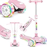 KIDIZ® Roller Kinder Scooter X-Pro2 Dreiradscooter mit PU LED Leuchtenden Räder Kinderroller faltbar Tret-Roller höhenverstellbarer Cityroller Kinderscooter für Jungen Mädchen 3-12 Jahre (Rosa)