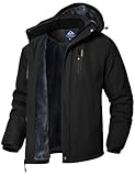 YSENTO Herren Winterjacke Wasserdichte Warme Fleece Gefüttert Outdoor Softshelljacke Atmungsaktiv Skijacke Snowboardjacke mit Kapuze(Schwarz,XL)