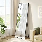 SONGMICS Ganzkörperspiegel, 150 x 40 cm, rechteckiger Standspiegel, Rahmen aus Aluminiumlegierung, Hartglas, für Schlafzimmer, Wohnzimmer, Garderobe, tintenschwarz LFM034B01