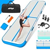 ALLPICK Turnmatte Aufblasbar mit elektrischer Luftpumpe, Länge 3/4/5/6 m Trainingsmatte, 10/20 cm hoch Tumbling Matte, Doppelseitiges Design Aufblasbar für Gymnastikmatte, Yoga -Blau 300*100*10 cm