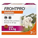 FRONTPRO Hund S - Kautablette gegen Zecken & Flöhe (kleine Hunde 2 bis 4 kg) - 3X Kautabletten für 3 Monate Schutz
