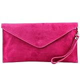 modamoda de T106 Damen Wildleder Rauleder Clutch Umhängetasche Abendtasche handmade in Italy, Farbe:Pink