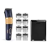 BaByliss Lithium Performance Haarschneider – Kabellose Profi-Leistung, 45 Längeneinstellungen (0,6–28 mm), Lithium-Akku, Dunkelblau/Gold, E986E.
