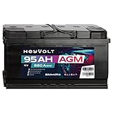 HeyVolt AGM Autobatterie 12V 95Ah 880A/EN Starterbatterie, Start-Stop & Standheizung geeignet, absolut wartungsfrei