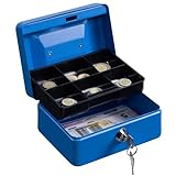 H&S Geldkassette mit Schlüssel abschließbar - Schwarze Kasse in Klein mit 2 Schlüsseln - für Scheine mit Münzfach zur Geld Aufbewahrung - Money Box Kassa mit Schloss - Blau