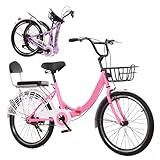 VHVYWY 20/22/24/26 Zoll Klapprad für Erwachsene, Bisiklet 7-Gang-Klapprad, Höhenverstellbare, Kompakte Fahrräder für Jugendfahrrad Kinderfahrrad(Size:24 inch,Color:pink)