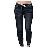 Betory Shaping Skinny Damen-Jeans mit Laterne zum Schnüren, mittlere Taille, für Damen, lässige Denim-Hose, lang, mit Schnürung, Laterne, Jeans, Schwarz , Large
