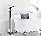 Wasserfall-badewannen-Wasserhahn-Set, bodenstehende badewannen-mischbatterie, doppelgriff-duschbadewannen-Wasserhahn für badezimmerarmaturen – Mattschwarz, gebürstetes Nickel