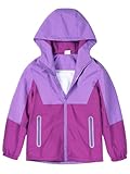 LAUSONS Kinder Regenjacke Wasserdicht Mädchen Softshelljacke Outdoorjacke Leichte Windjacke Regenmantel mit Kapuze Lila 140-146/Größe 140