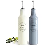 com-four® 2-teiliges Flaschen-Set für Öl und Essig - farbige Glasflaschen mit Ausgießer aus Edelstahl, Kläppchen und Belüftungsrohr - Essig- und Ölspender im Country-Landhausstil (2-teilig - Flaschen)