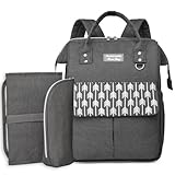 Wickelrucksack Groß mit Wickelunterlage Unterwegs und Kühltasche, Multifunktionaler Windeltasche mit Kinderwagengurten, Wickeltasche Organizer Viel Platz, ideale Größe für Alle - Wickelrucksack Grau