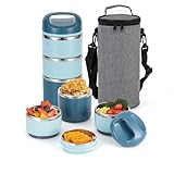 Lille Home 3-lagige Edelstahl Lunchbox 1.43L - Auslaufsichere, BPA-freie isolierte Bento-Box für unterwegs, Mahlzeitenvorbereitung, stapelbarer Lebensmittelbehälter für Frauen & Männer (Blau)