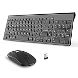 LeadsaiL Tastatur Maus Set Kabellos, 2,4 GHz USB-Empfänger Ultradünne Leise, Deutsch QWERTZ-Layout, 12 FN-Tasten Für Windows XP/7/8/10, PC, Laptop, Computer, Desktop - schwarz