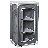 Outsunny Campingschrank faltbar Küchenbox tragbar mit Arbeitsplatte Tragetasche 3 Ablagen 600D Oxford Stoff Grau 60 x 50 x 104,5 cm
