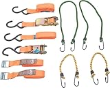 Schössmetall 2 x Ladungssicherungsset, 8-teilig, Zurrgurte und Gepäckspanner, Spanngurt + Ratschengurt + Spanngummi mit Transporttasche