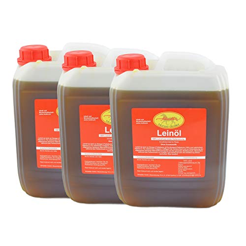 Horse-Direkt Premium Leinöl 15 L (3x5 Liter Kanister) Für Pferde, Hunde & Katzen- Leinsamenöl Kaltgepresst Zum Barfen Für Das Tier - Natürlicher Futterzusatz Zur Unterstützung