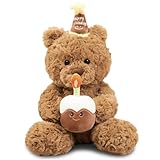 GDFJBG Teddy Plüschtier,Teddy mit Kuchen und Hat, 30cm Nette Plüsch Spielzeug Niedliche Kuscheltier Plüschbär für Mädchen Jungen Kinder Partei Weihnachten Geburtstag