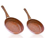 Livington Copper & Stone Pan - Pfannenset 28cm + 24cm Bratpfanne - Antihaftbeschichtung & kratzfest - Granitoptik - innere Steinbeschichtung für perfekte Hitzeverteilung