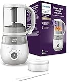 Philips Avent 4-in-1 Dampfgarer mit Mixer Premium, Babynahrungszubereiter, Dampfgaren, Pürieren, Auftauen, Aufwärmen, spülmaschinenfest, Modell SCF883/01